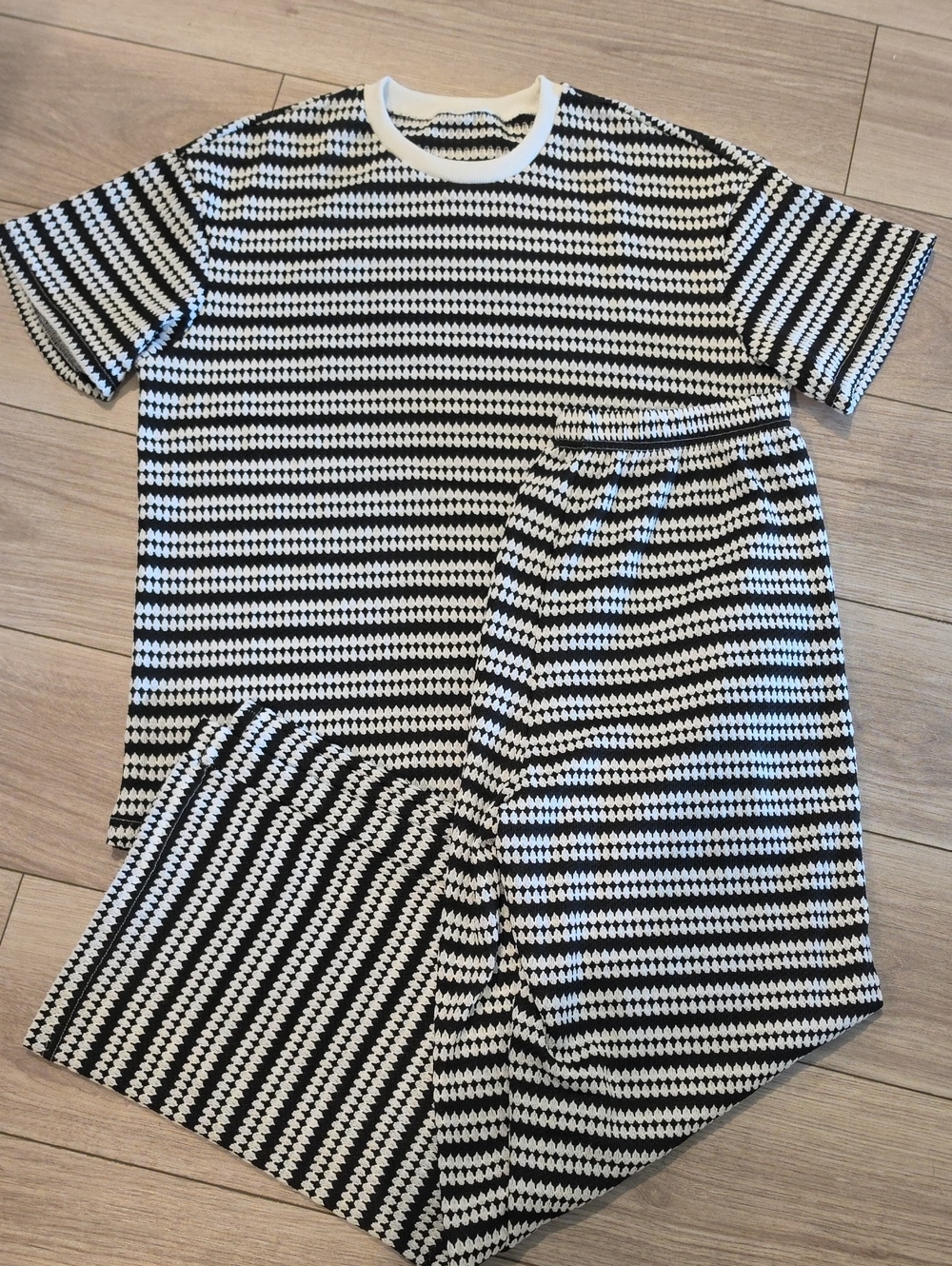Kids Black & White Striped Casual Set
